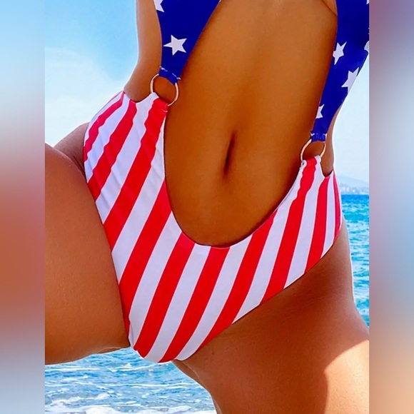 American Flag Stars Stripes Monokini Bikini Set - Picture 4 of 7